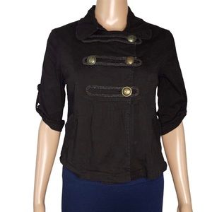 Geri C Vintage Button Front Military Style Black Top Small